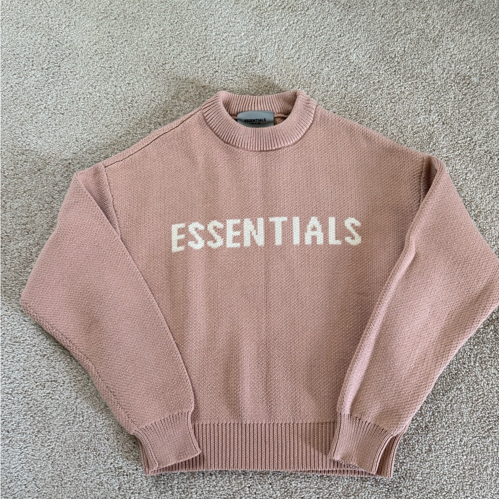Fear of God Essentials kids sweater in matte blush. M(8), fits a woman’s xs/s.